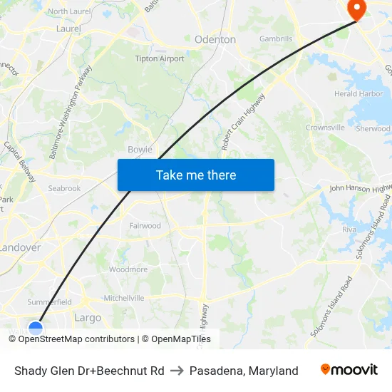 Shady Glen Dr+Beechnut Rd to Pasadena, Maryland map