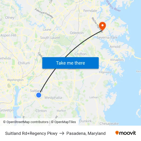 Suitland Rd+Regency Pkwy to Pasadena, Maryland map