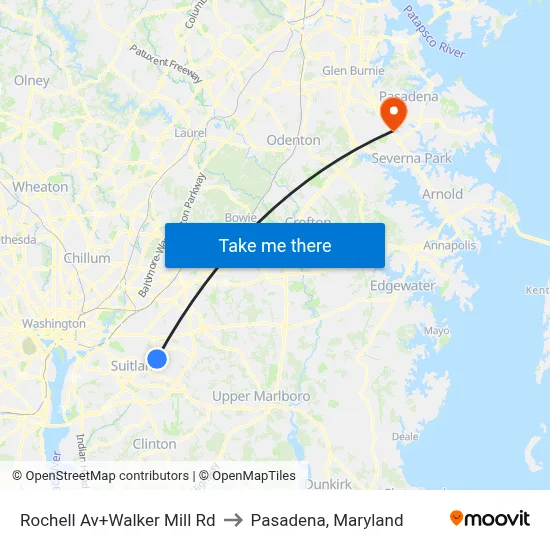 Rochell Av+Walker Mill Rd to Pasadena, Maryland map