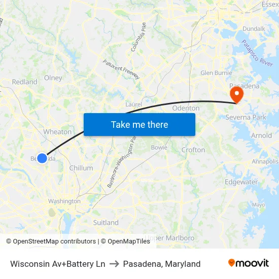 Wisconsin Av+Battery Ln to Pasadena, Maryland map
