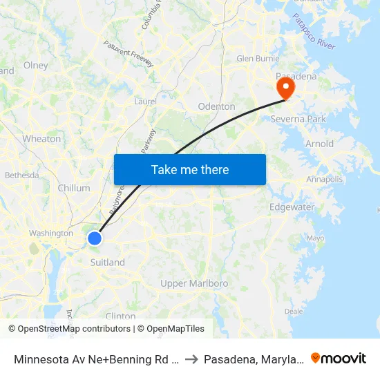Minnesota Av Ne+Benning Rd NE to Pasadena, Maryland map