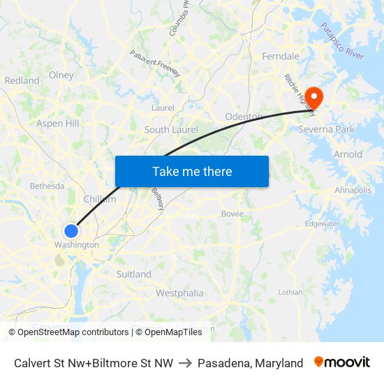 Calvert St Nw+Biltmore St NW to Pasadena, Maryland map