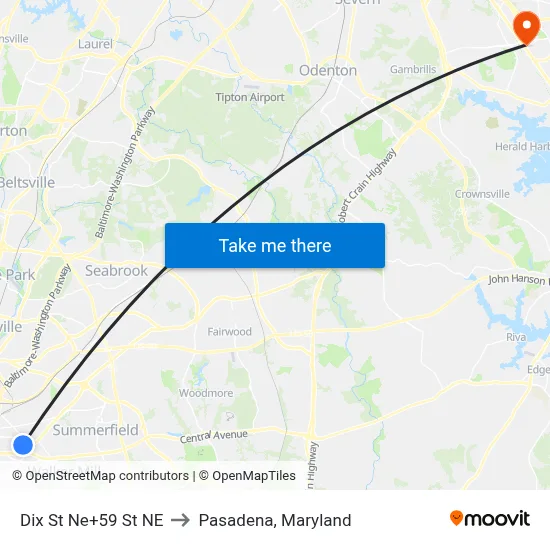 Dix St Ne+59 St NE to Pasadena, Maryland map
