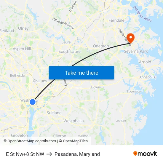 E St Nw+8 St NW to Pasadena, Maryland map