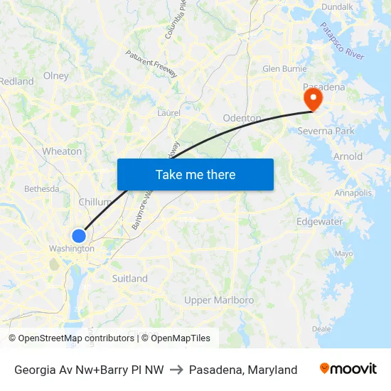 Georgia Av Nw+Barry Pl NW to Pasadena, Maryland map
