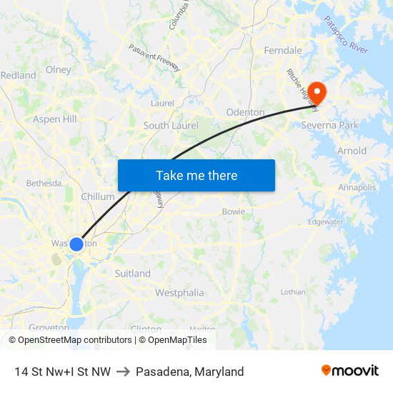 14 St Nw+I St NW to Pasadena, Maryland map