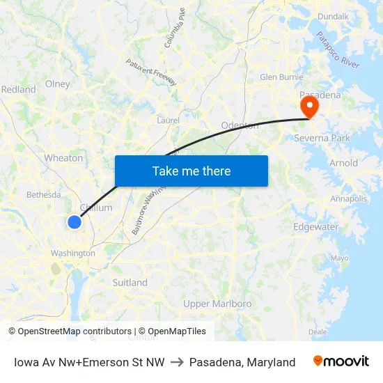 Iowa Av Nw+Emerson St NW to Pasadena, Maryland map
