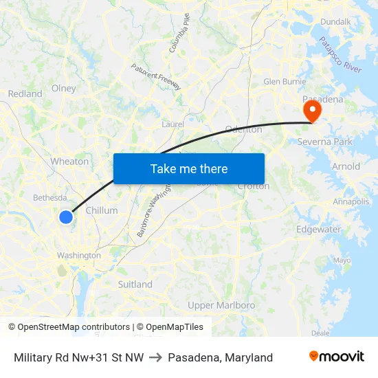 Military Rd Nw+31 St NW to Pasadena, Maryland map