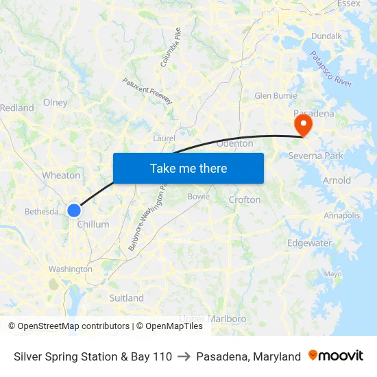 Silver Spring Station & Bay 110 to Pasadena, Maryland map