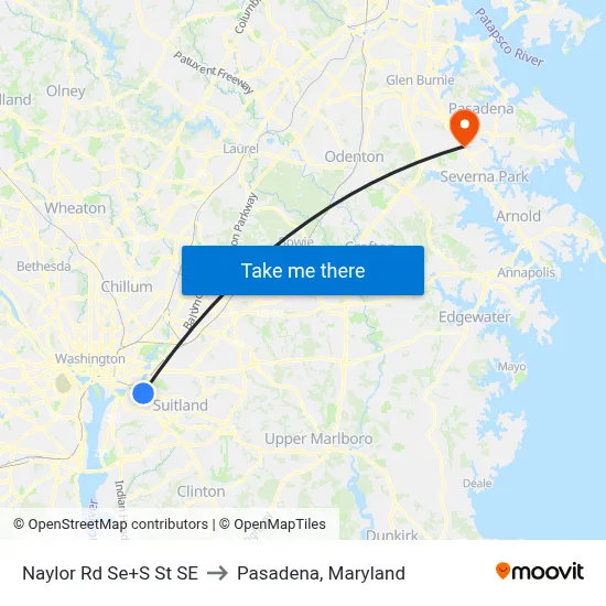 Naylor Rd Se+S St SE to Pasadena, Maryland map