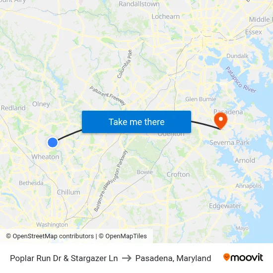 Poplar Run Dr & Stargazer Ln to Pasadena, Maryland map