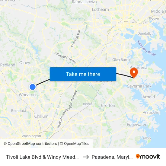 Tivoli Lake Blvd & Windy Meadow Ln to Pasadena, Maryland map