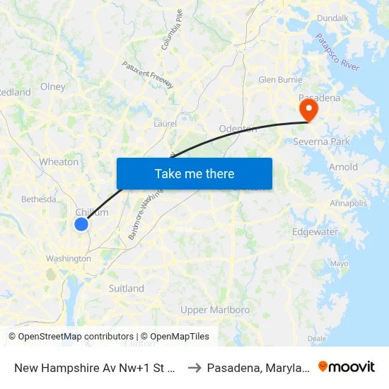 New Hampshire Av Nw+1 St NW to Pasadena, Maryland map