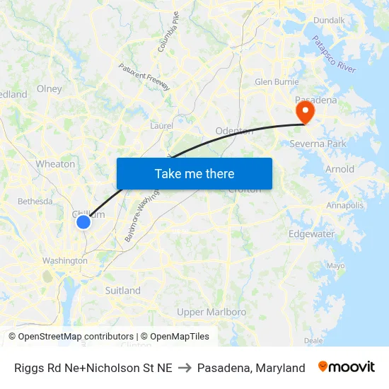 Riggs Rd Ne+Nicholson St NE to Pasadena, Maryland map