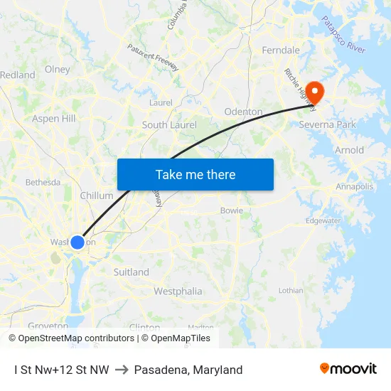I St Nw+12 St NW to Pasadena, Maryland map