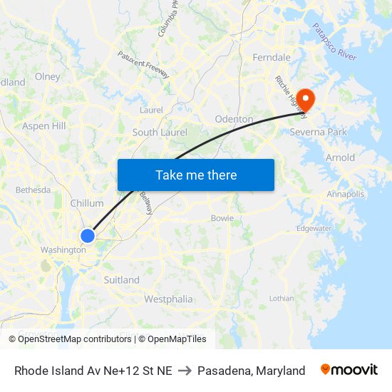 Rhode Island Av Ne+12 St NE to Pasadena, Maryland map