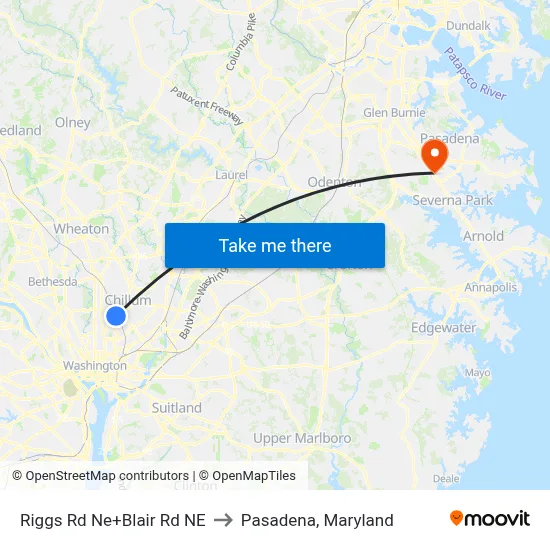 Riggs Rd Ne+Blair Rd NE to Pasadena, Maryland map