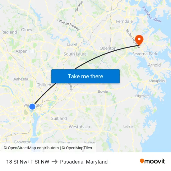 18 St Nw+F St NW to Pasadena, Maryland map