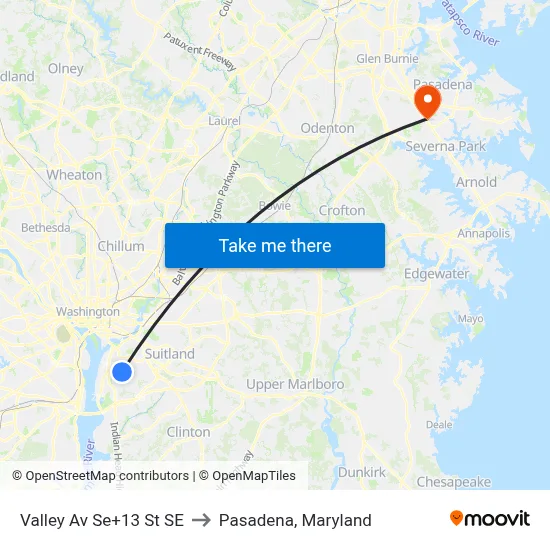 Valley Av Se+13 St SE to Pasadena, Maryland map