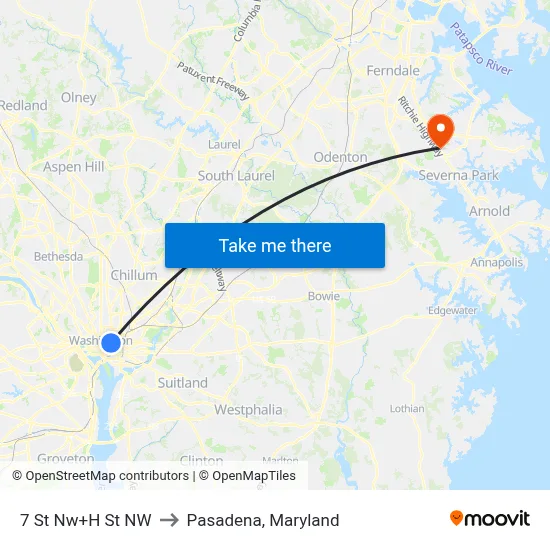 7 St Nw+H St NW to Pasadena, Maryland map