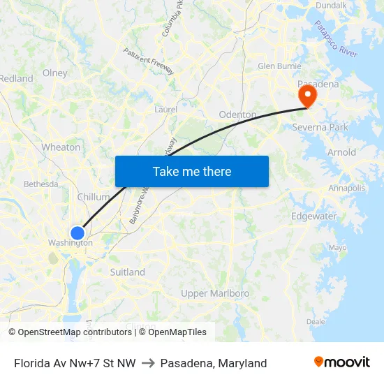 Florida Av Nw+7 St NW to Pasadena, Maryland map