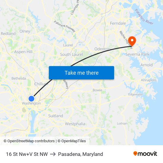 16 St Nw+V St NW to Pasadena, Maryland map