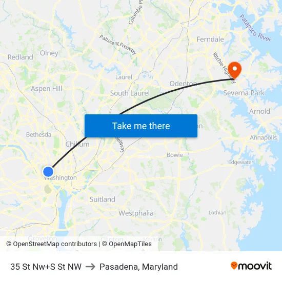 35 St Nw+S St NW to Pasadena, Maryland map