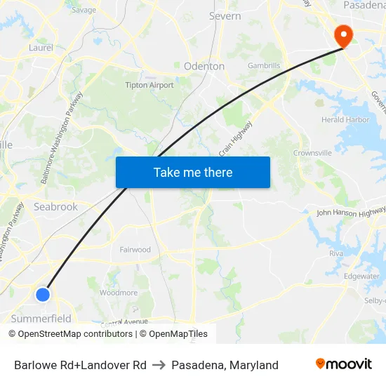 Barlowe Rd+Landover Rd to Pasadena, Maryland map
