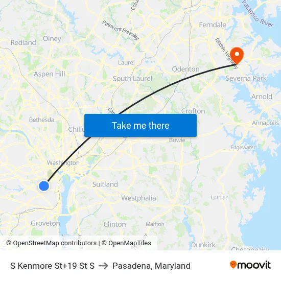 S Kenmore St+19 St S to Pasadena, Maryland map