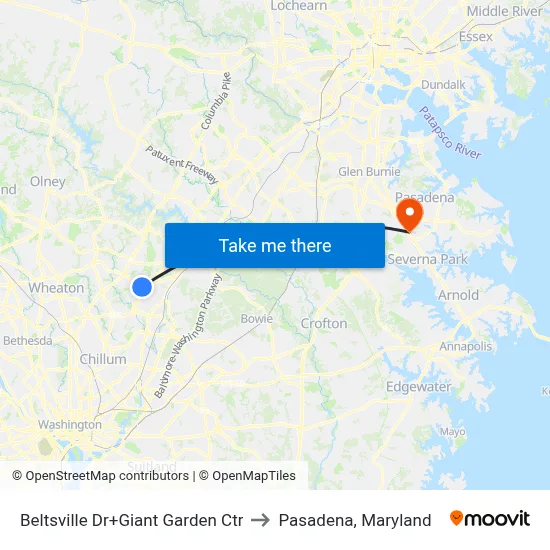 Beltsville Dr+Giant Garden Ctr to Pasadena, Maryland map