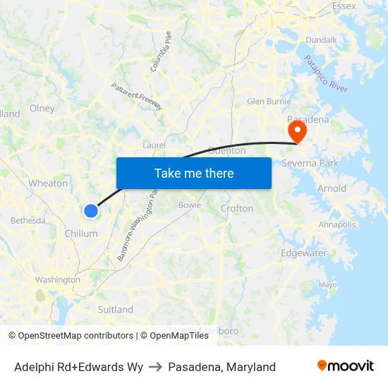 Adelphi Rd+Edwards Wy to Pasadena, Maryland map