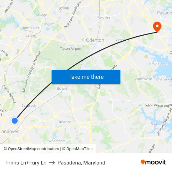 Finns Ln+Fury Ln to Pasadena, Maryland map