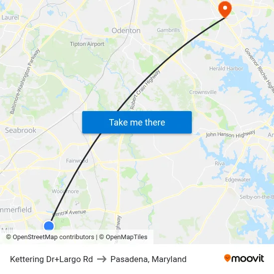 Kettering Dr+Largo Rd to Pasadena, Maryland map