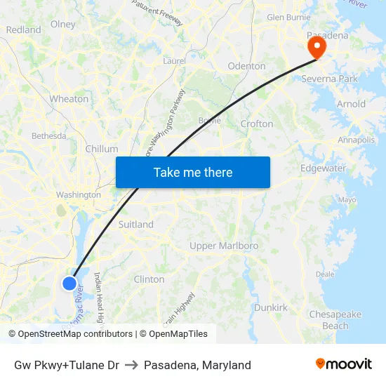 Gw Pkwy+Tulane Dr to Pasadena, Maryland map