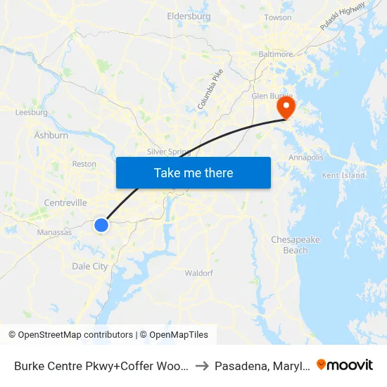 Burke Centre Pkwy+Coffer Woods Rd to Pasadena, Maryland map