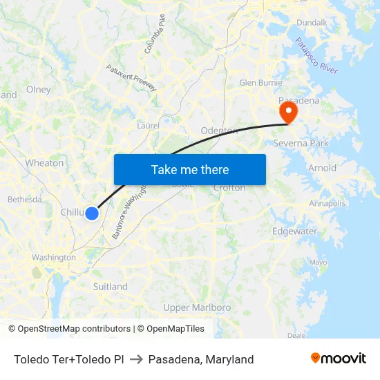 Toledo Ter+Toledo Pl to Pasadena, Maryland map
