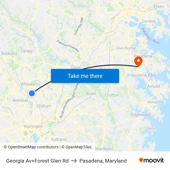 Georgia Av+Forest Glen Rd to Pasadena, Maryland map