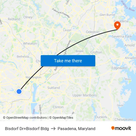 Bisdorf Dr+Bisdorf Bldg to Pasadena, Maryland map
