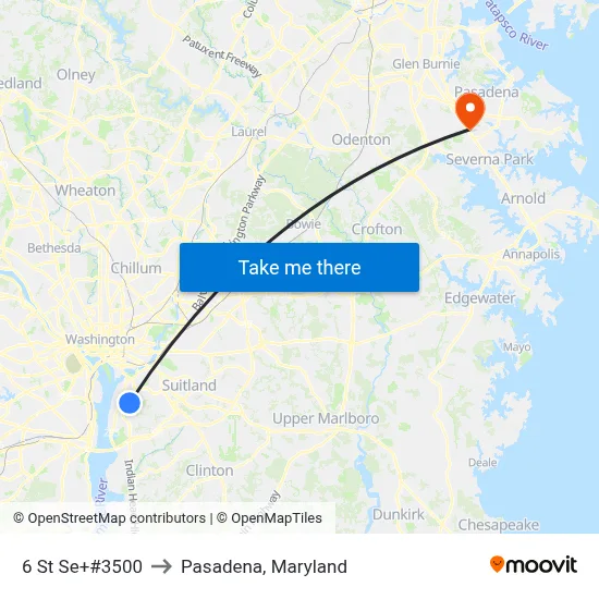 6 St Se+#3500 to Pasadena, Maryland map