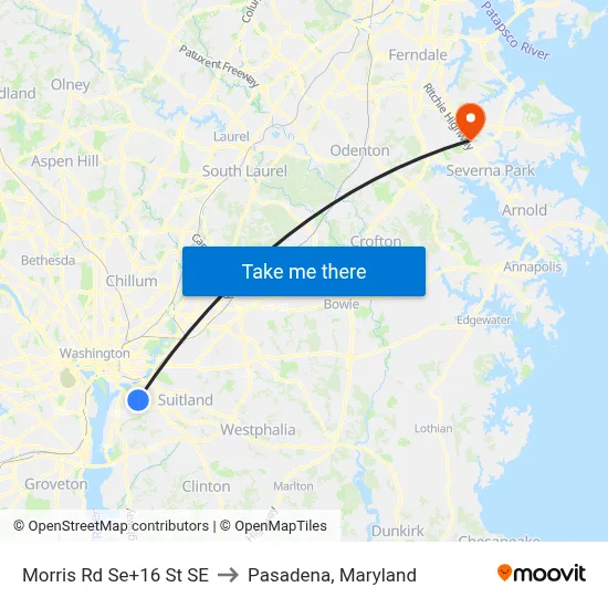 Morris Rd Se+16 St SE to Pasadena, Maryland map