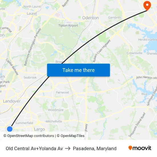 Old Central Av+Yolanda Av to Pasadena, Maryland map