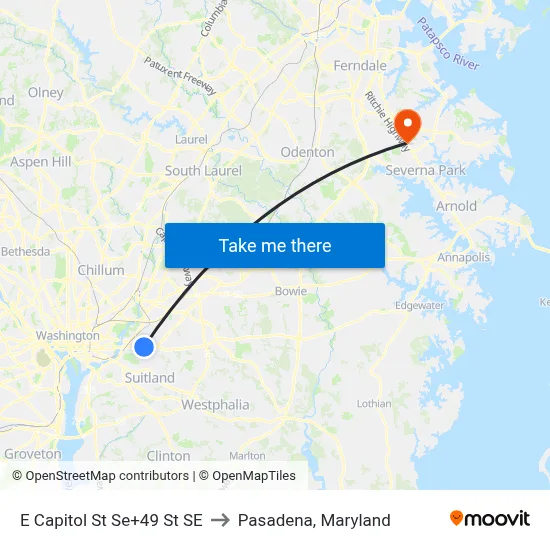 E Capitol St Se+49 St SE to Pasadena, Maryland map