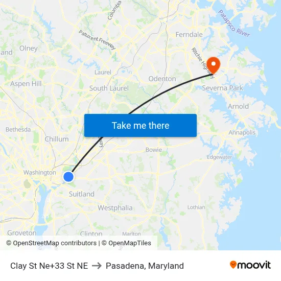 Clay St Ne+33 St NE to Pasadena, Maryland map