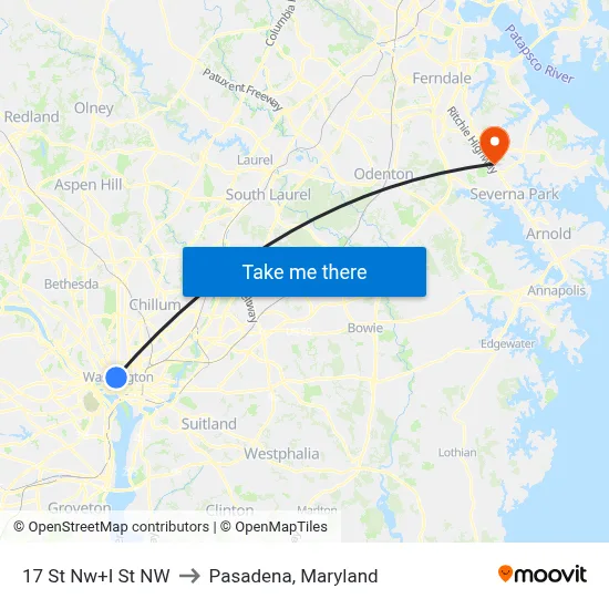 17 St Nw+I St NW to Pasadena, Maryland map