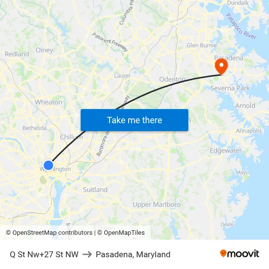 Q St Nw+27 St NW to Pasadena, Maryland map