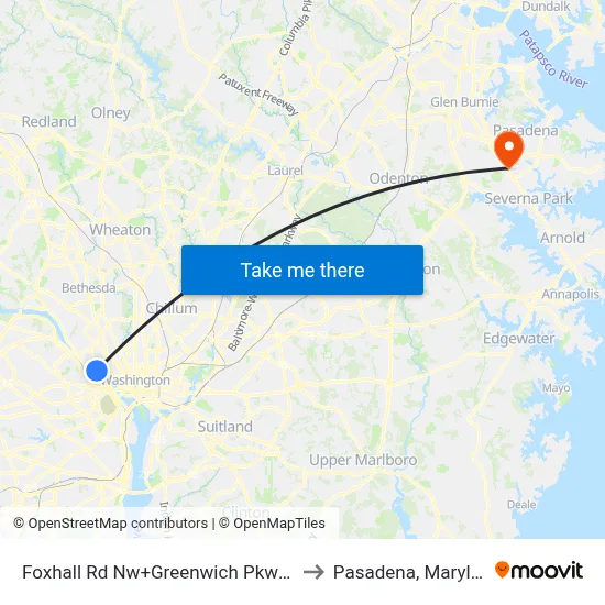 Foxhall Rd Nw+Greenwich Pkwy NW to Pasadena, Maryland map