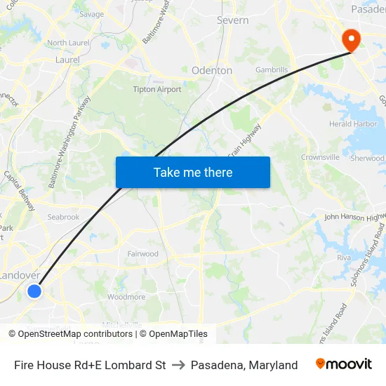 Fire House Rd+E Lombard St to Pasadena, Maryland map