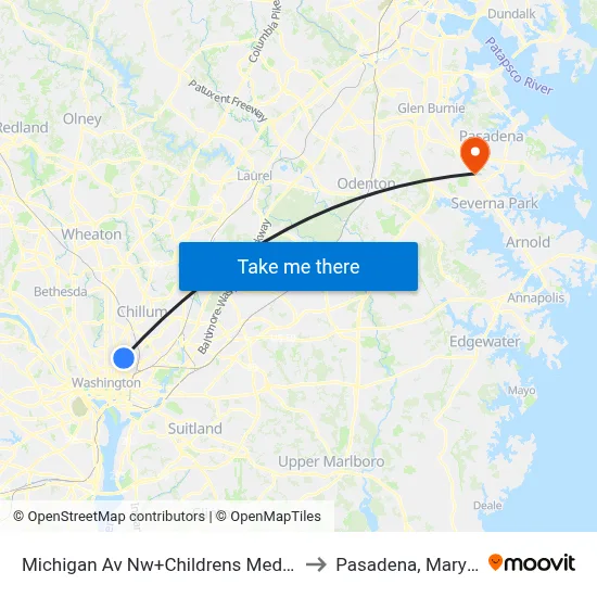 Michigan Av Nw+Childrens Medical Ctr to Pasadena, Maryland map