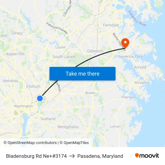 Bladensburg Rd Ne+#3174 to Pasadena, Maryland map