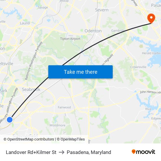 Landover Rd+Kilmer St to Pasadena, Maryland map